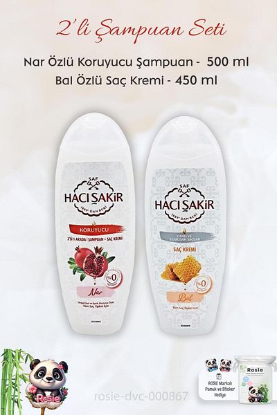 Hacı Şakir Pomegranate 2 in 1 - 500 ml Conditioner and 450 ml Honey Shampoo, ROSIE