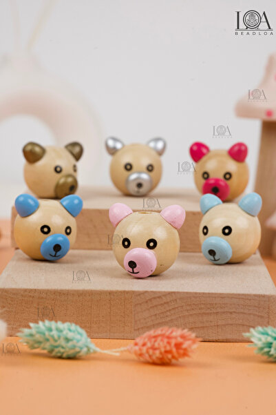 LANDOFACCESSORY 1. High Quality 3D Wooden Teddy Bear Beads - Keychain - Pacif...