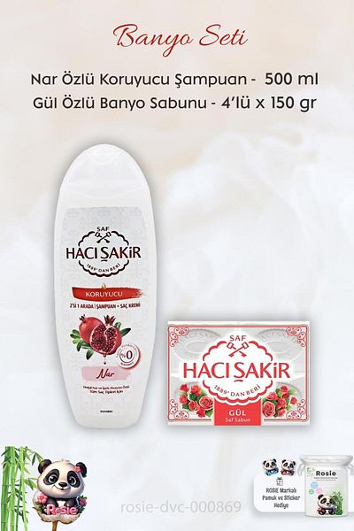 Hacı Şakir Pomegranate 2 in 1 Shampoo 500 ml - Rose Scented Bath Soap 4 x 150 gr ROSIE