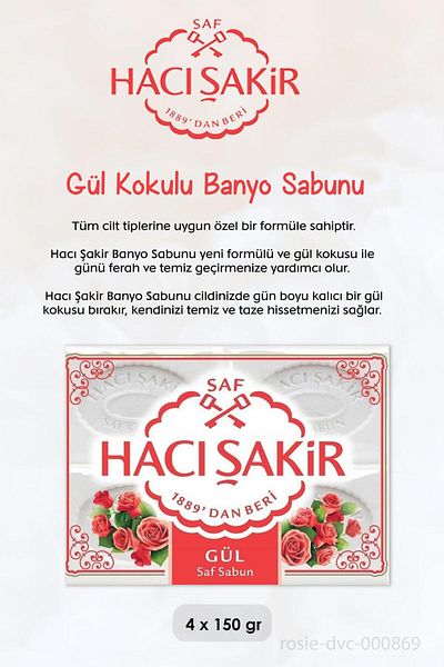 Hacı Şakir Pomegranate 2 in 1 Shampoo 500 ml - Rose Scented Bath Soap 4 x 150 gr ROSIE