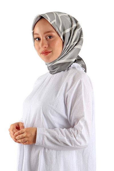 Bursa İpek وشاح حريري Twill - نمط فسيفساء رمادي