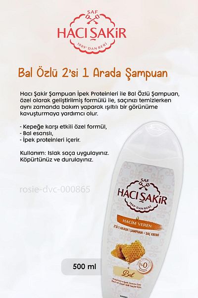 Hacı Şakir Pomegranate 2 in 1 and Almond ROSIE Shampoo 500 ml