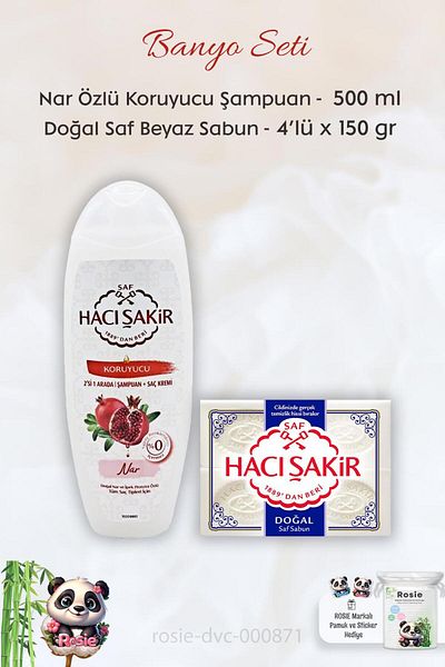 Hacı Şakir Pomegranate 2 in 1 Shampoo 500 ml - Pure Natural Soap 4 x 150 gr and ROSIE