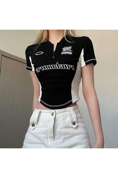 Touz Y2k Rock More Zip Zippered Black Crop