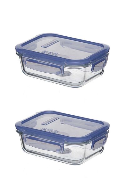 Paşabahçe Glass 2-Piece Clamped Vacuum Storage Container with Lid Blue 640cc530176