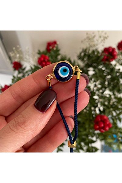 ACCESSORIES WORLD Gold Color Navy Blue Elevator Evil Eye Beaded Bracelet