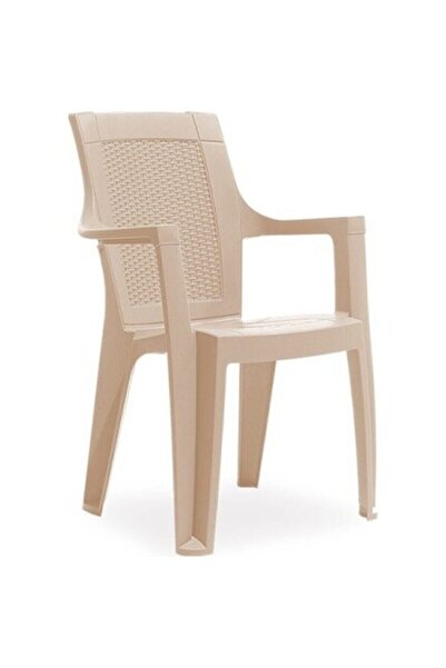 Besa Bej 6 Adet Rattan Efektli Plastik Sandalye Kollu Bahçe Balkon Sandalyesi
