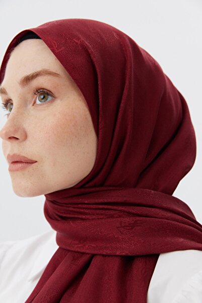 BORDO LYS PARLAK MONOGRAM JAKAR ŞAL