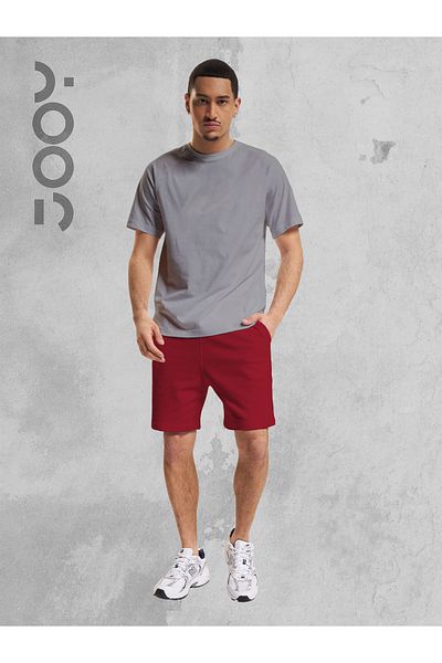 Jooy Company Γκρι υπερμεγέθη μπλουζάκι και μπορντό χτενισμένο βαμβακερό σορτς