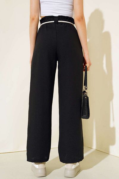 WEAR AND WEAR Women's High Waist Wide Leg Elastic Waist Drawstring Relaxed Cut Linen Trousers with Pockets Tile Summer Pants