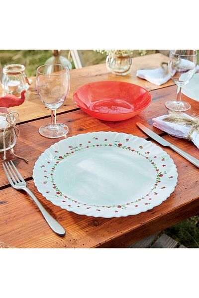 Luminarc 6 Pieces of Cake & Dessert Plates with White Rose Pattern - Arcopal Madame Luda