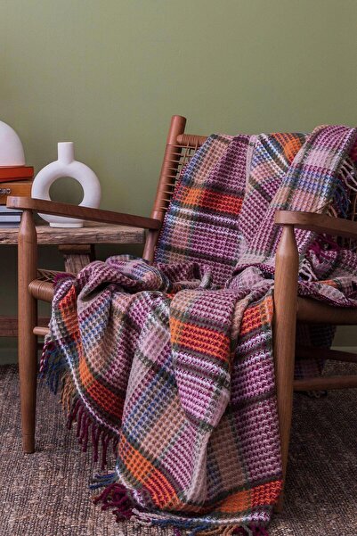 Leruum London Multicolored Plaid Patterned Checked Eco Throw Blanket Sofa Shawl Bedspread