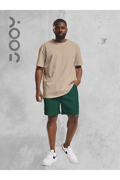 Jooy Company Set tricou supradimensionat verde bej și pantaloni scurți din bu...