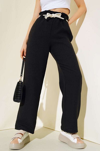 WEAR AND WEAR Women's High Waist Wide Leg Elastic Waist Drawstring Relaxed Cut Linen Trousers with Pockets Tile Summer Pants