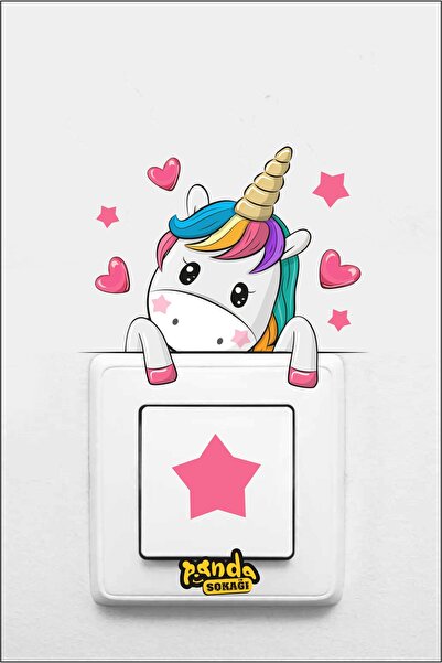 PANDA SOKAĞI Priz - Unicorn Ve Kalpler Dekoratif Priz Sticker Seti