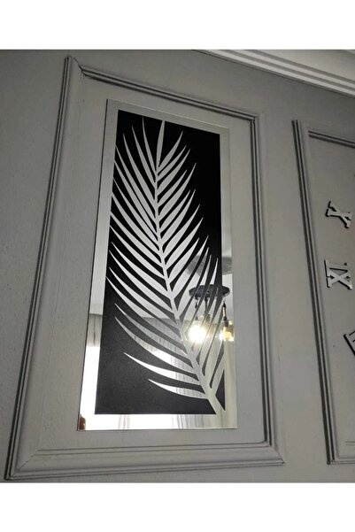 Wooden Factory 3 Parçalı Duvar Saati Seti, Akrilik Pleksi Aynalı Palmiye Yapraklar Ve Roma R. Saat