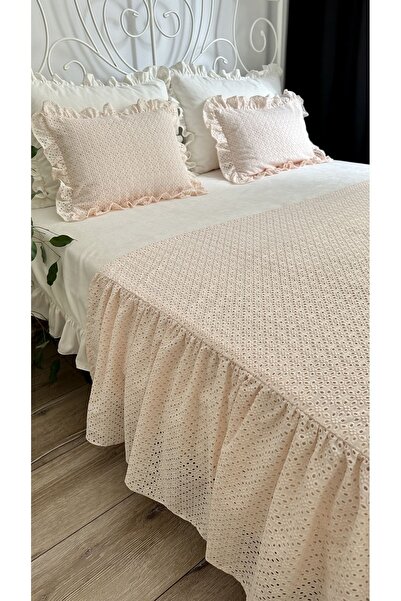 Decamor home Rustik Fisto Pembe Yatak Runner Seti 2 Ad Iç Dolgulu Kırlent Ve Runner