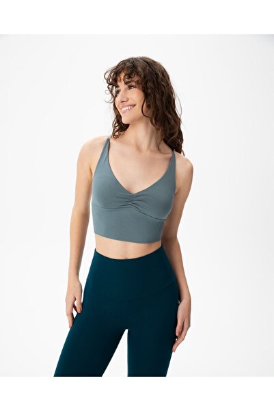 Ayma Active Ecovero™ Light Blue Bustier with Chest Pad - Strappy Gathered Design