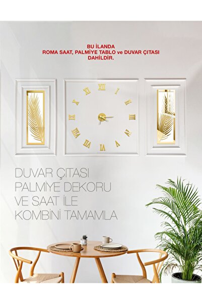 Wooden Factory Pleksi Roma Saat, Pleksi Palmiye Tablo ve Duvar Çıtası Dahildir