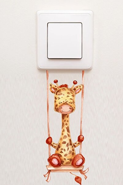 PANDA SOKAĞI Giraffe on the Swing Children's Room Decorative Socket Sticker