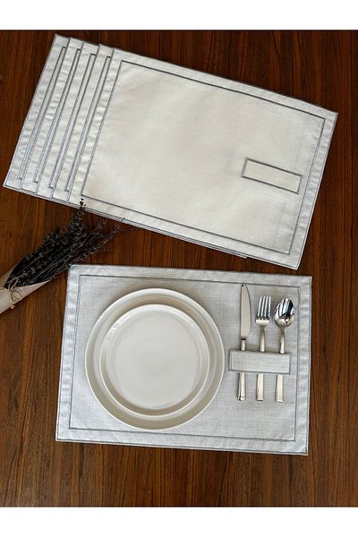 NURHAN HOME COLLECTION 6 Τεμάχια Ασημί Χρώμα - Διπλή σειρά Κεντημένα Κουτάλια American Service