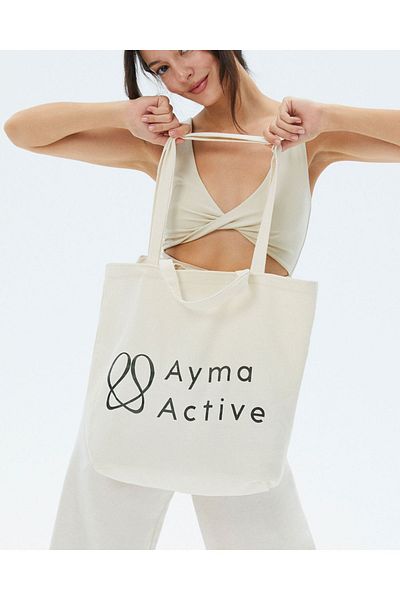 Ayma Active Μπεζ διπλό λουράκι από καμβά υφασμάτινη τσάντα γραφής
