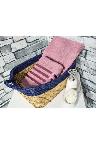 Çeyiz Diyarı Plain 100% Cotton Jacquard 2 Piece Towel Set Dried Rose