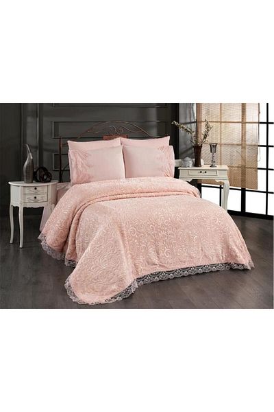 Çeyiz Diyarı French Laced Dowry Blanket Set Alina Powder