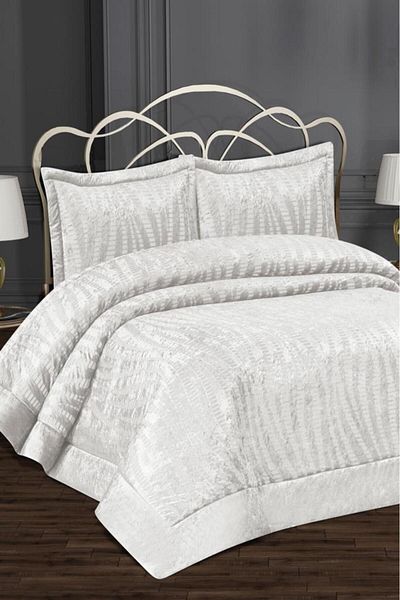 Çeyiz Diyarı Arbel Jacquard Velvet Double Bedspread Cream