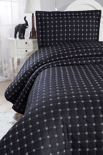 Çeyiz Diyarı Star Single Quilted Bedspread Black