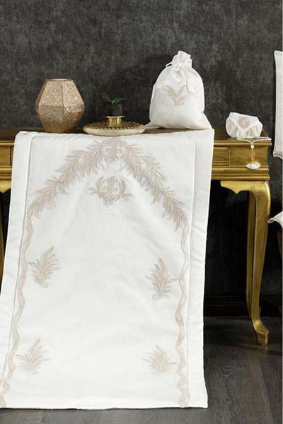 Çeyiz Diyarı Hazan Velvet Prayer Mat Set Cream - Ασημί