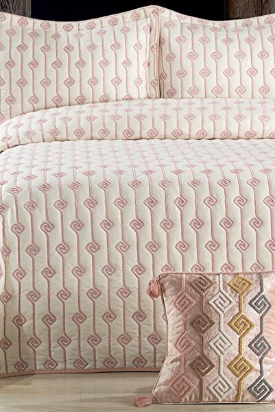 Çeyiz Diyarı Lori Doppelbett-Tagesdecke, 4-teilig, Creme-Pulver