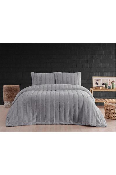Çeyiz Diyarı Buzina Plush Double Bedspread Gray