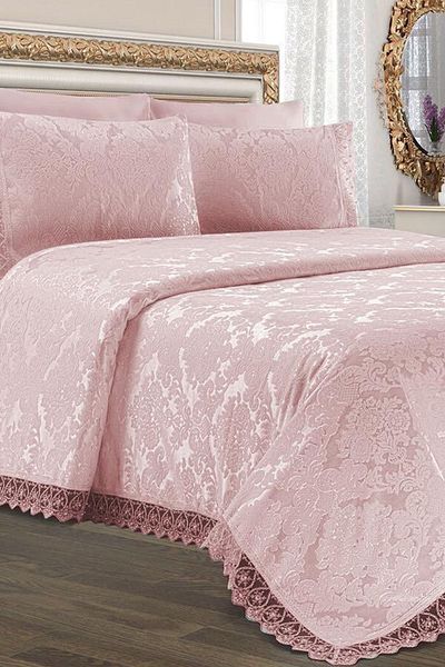 Çeyiz Diyarı Jacquard Chenille Bedspread Powder