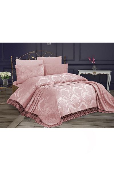 Çeyiz Diyarı French Lace Kure 3 Piece Bedspread Powder