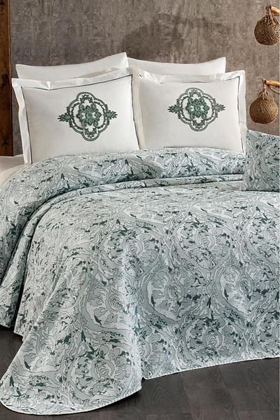 Çeyiz Diyarı Elite 7 Piece Chenille Pique Set Cream - Green