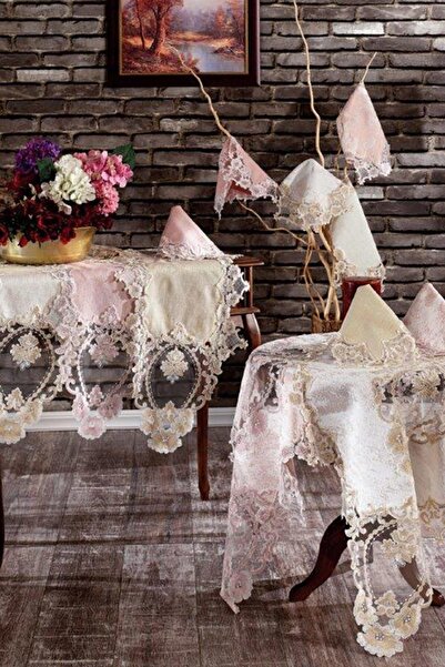 Çeyiz Diyarı طقم صالة رنا كتان 5 قطع بيج