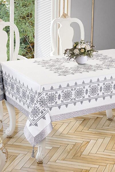 Çeyiz Diyarı Τραπεζομάντιλο Sultan με στάμπα σταυροβελονιά Ασημί