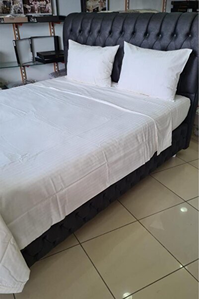 Çeyiz Diyarı Сатиновий вишуканий комплект постільної білизни з армурою для двомісного ліжка, кремовий