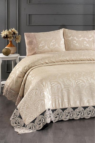Çeyiz Diyarı Shawl Double Bedspread Beige