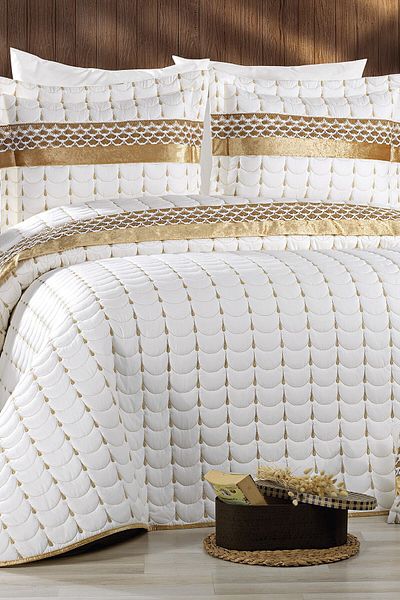 Çeyiz Diyarı Colors Micro Double Bedspread Cream Gold