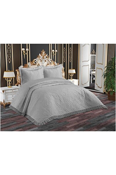 Çeyiz Diyarı Pera Lace Quilted Ultrasonic Double Bedspread Gray