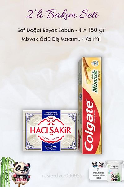 Colgate Miswak Extract Toothpaste - 75 ml, H. Şakir Pure Natural Soap 4 x 150 gr and ROSIE