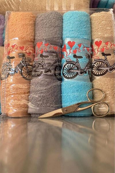 Çeyiz Diyarı Happy Bicycle Σετ με 4 Κεντητές Προικοπετσέτες