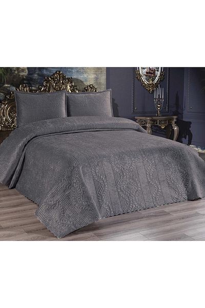 Çeyiz Diyarı Velica Double Velvet Bedspread Anthracite