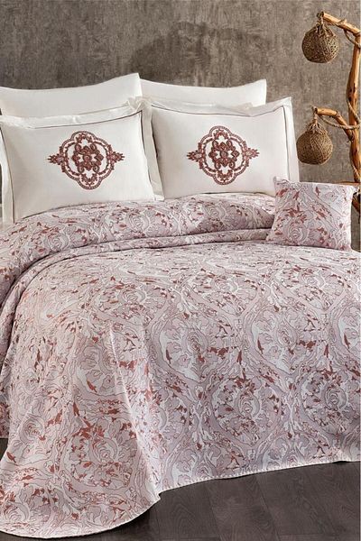 Çeyiz Diyarı Elite 7 Piece Chenille Pique Set Cream - Claret Red