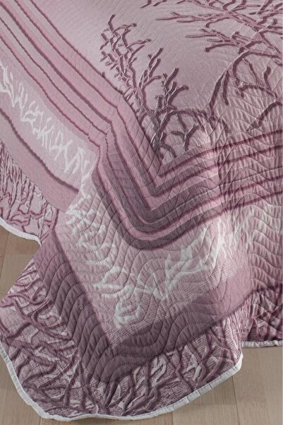 Çeyiz Diyarı Eylül Baskılı Kapitoneli Çift Kişilik Yatak Örtüsü Pembe