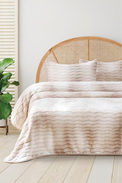 Çeyiz Diyarı Dream Plush Double Bedspread Beige