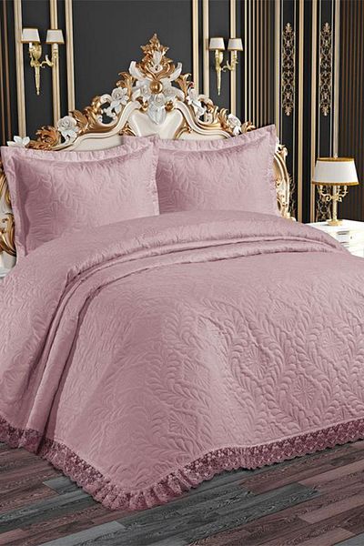 Çeyiz Diyarı Pera Lace Quilted Ultrasonic Double Bedspread Powder