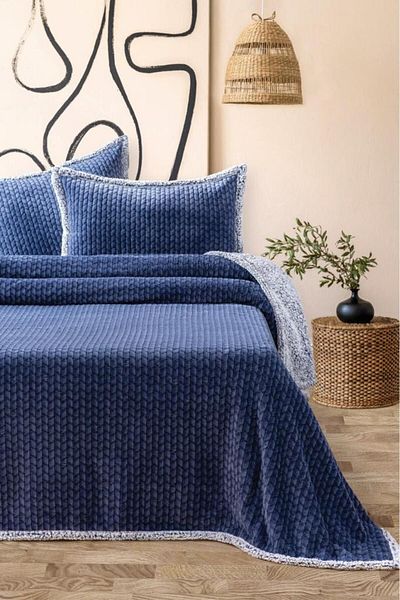 Çeyiz Diyarı Vera All Day βελούδινο διπλό κάλυμμα κρεβατιού Navy Blue